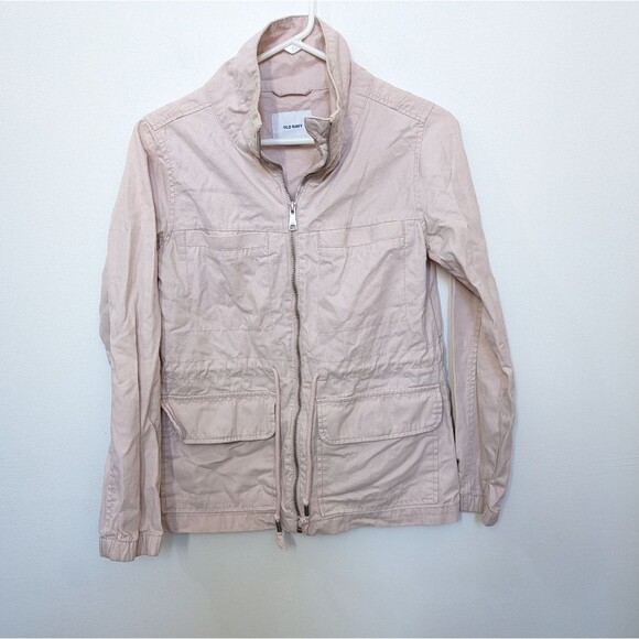 Old Navy Blush Pink Jean Denim Jacket Drawstring Waist Xtra Small - Picture 1 of 13